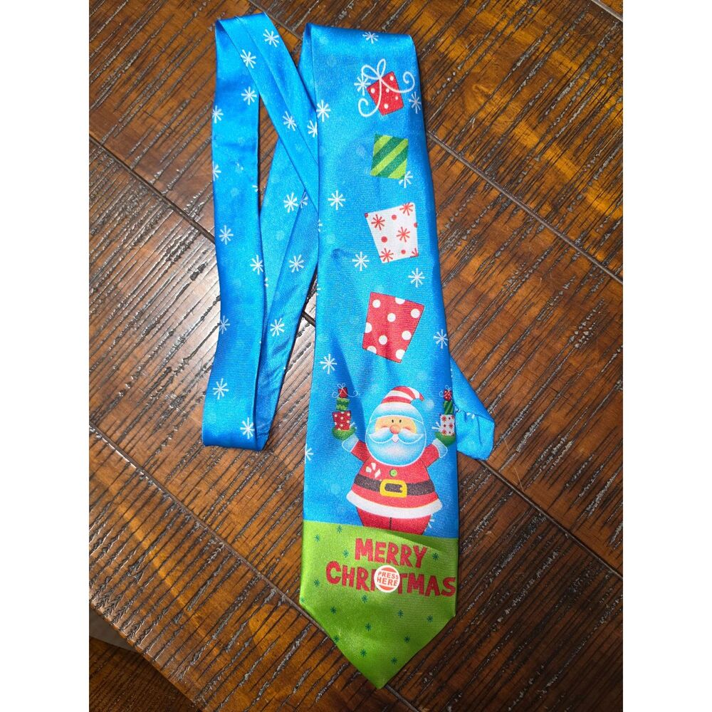 Novelty Blue Christmas Tie Cartoon Santa Clause Merry Christmas